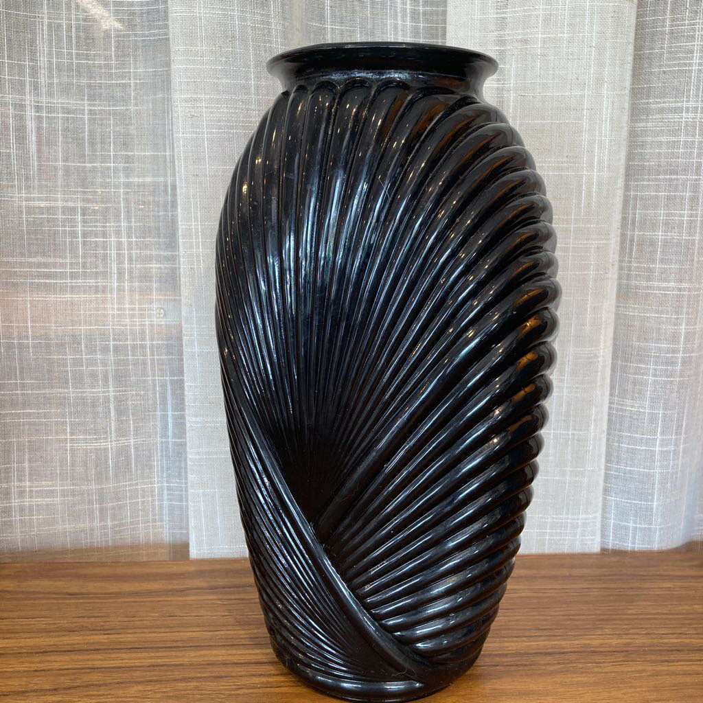 80s Anchor Hocking Art Deco Draped Ribbed Pleated Glass Pillow Vase