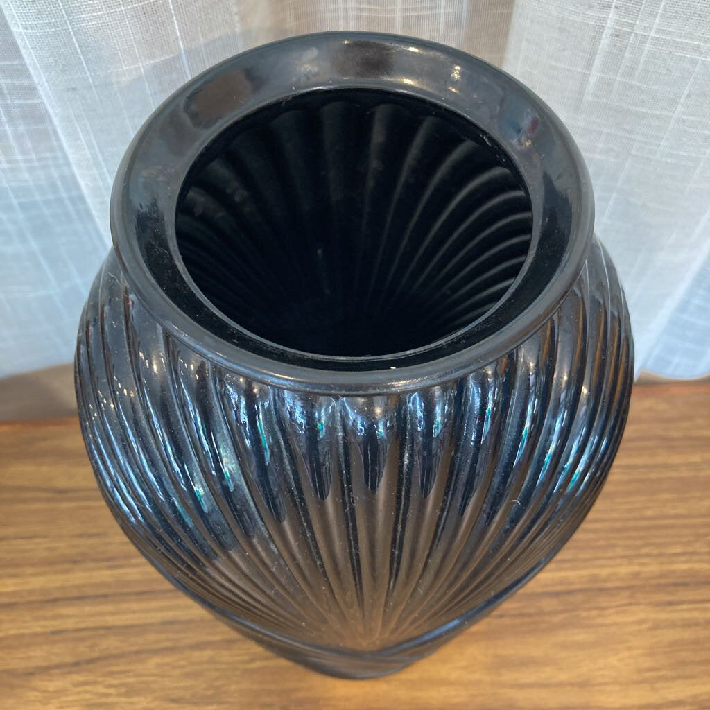 80s Anchor Hocking Art Deco Draped Ribbed Pleated Glass Pillow Vase