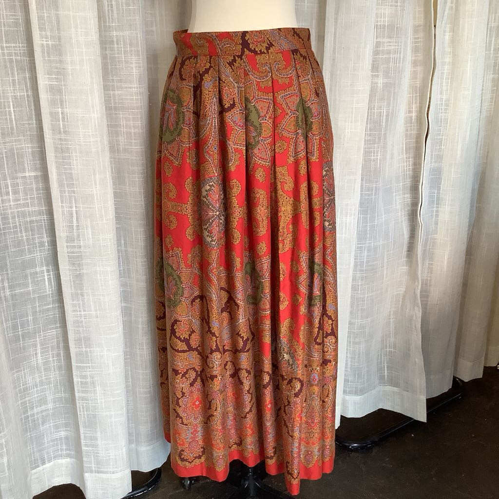 1990s Banana Republic Red Paisley Midi Skirt