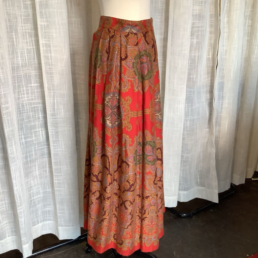 1990s Banana Republic Red Paisley Midi Skirt