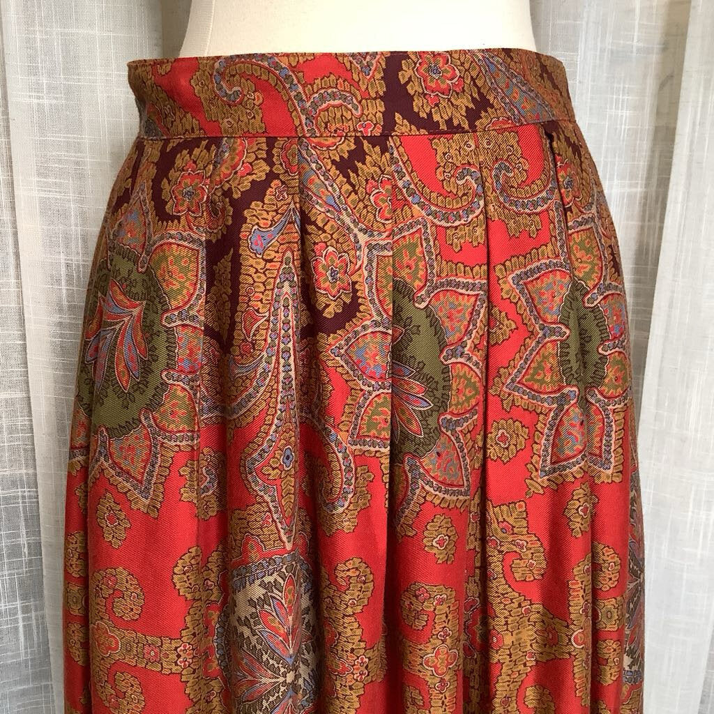 1990s Banana Republic Red Paisley Midi Skirt