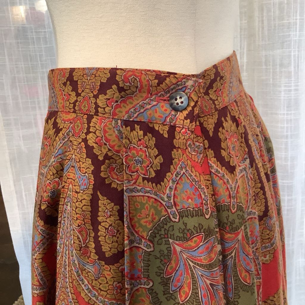 1990s Banana Republic Red Paisley Midi Skirt