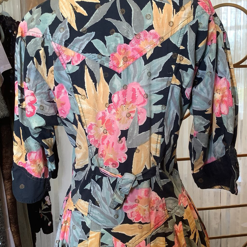 1980s Tropical Print Shirtwaist Dress