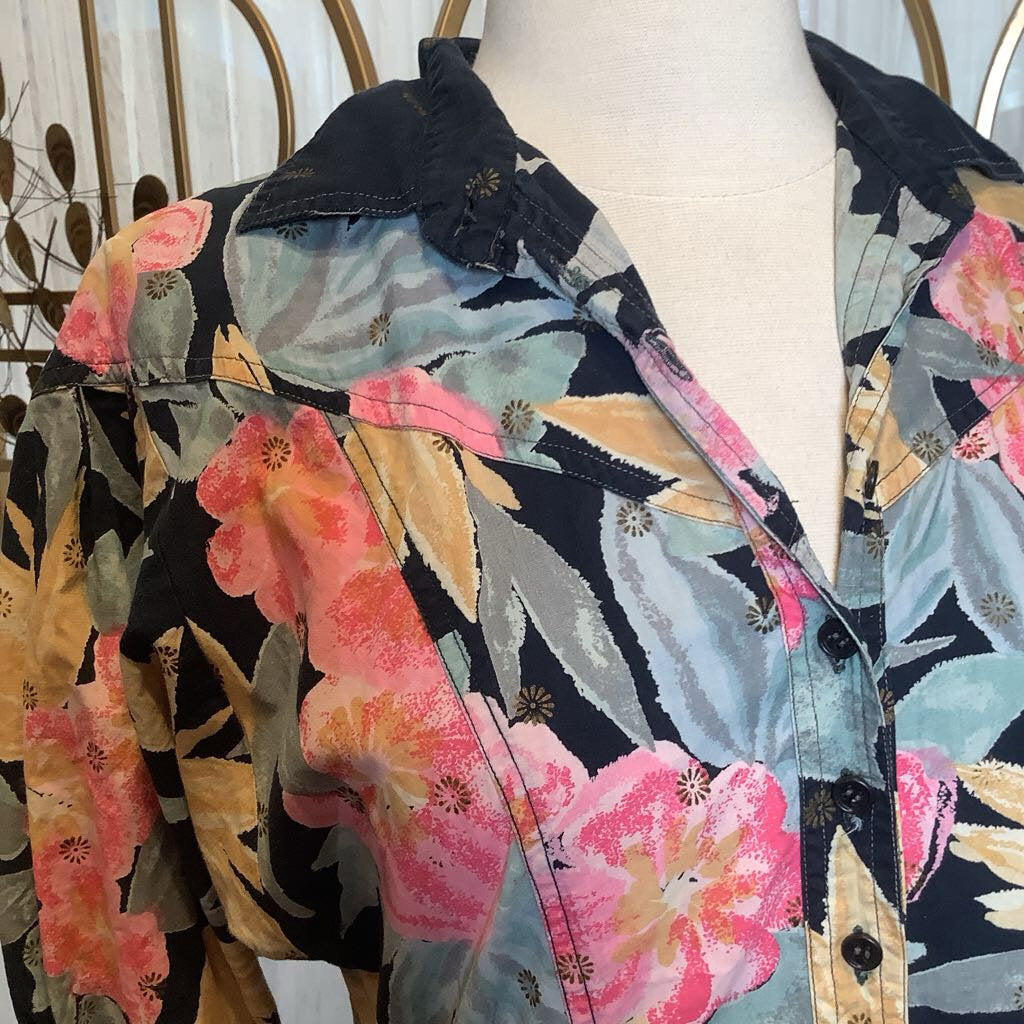 1980s Tropical Print Shirtwaist Dress