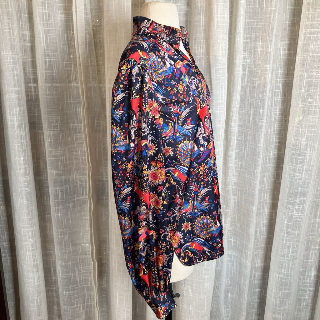 1970s Psychedelic Animal Floral Print Blouse