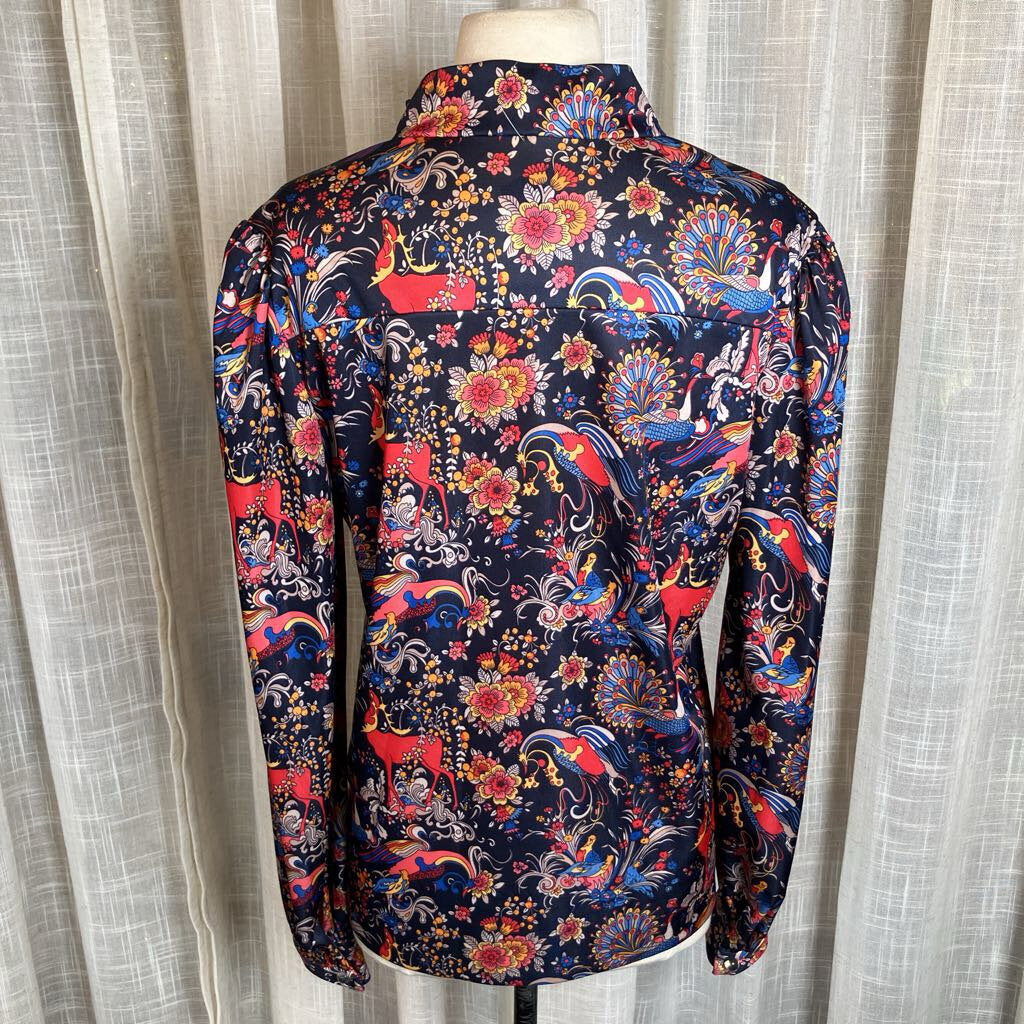 1970s Psychedelic Animal Floral Print Blouse