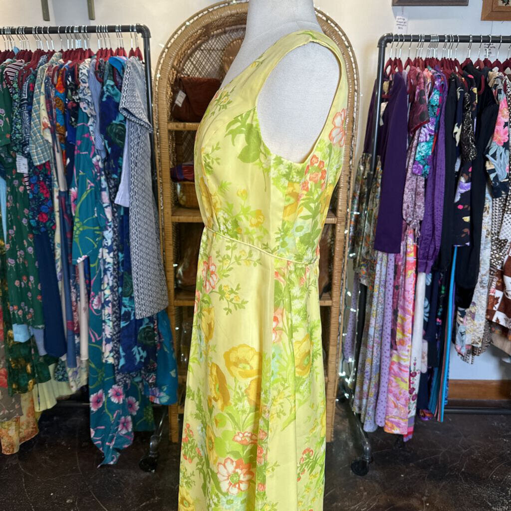 1970s Yellow Floral Maxi Dress