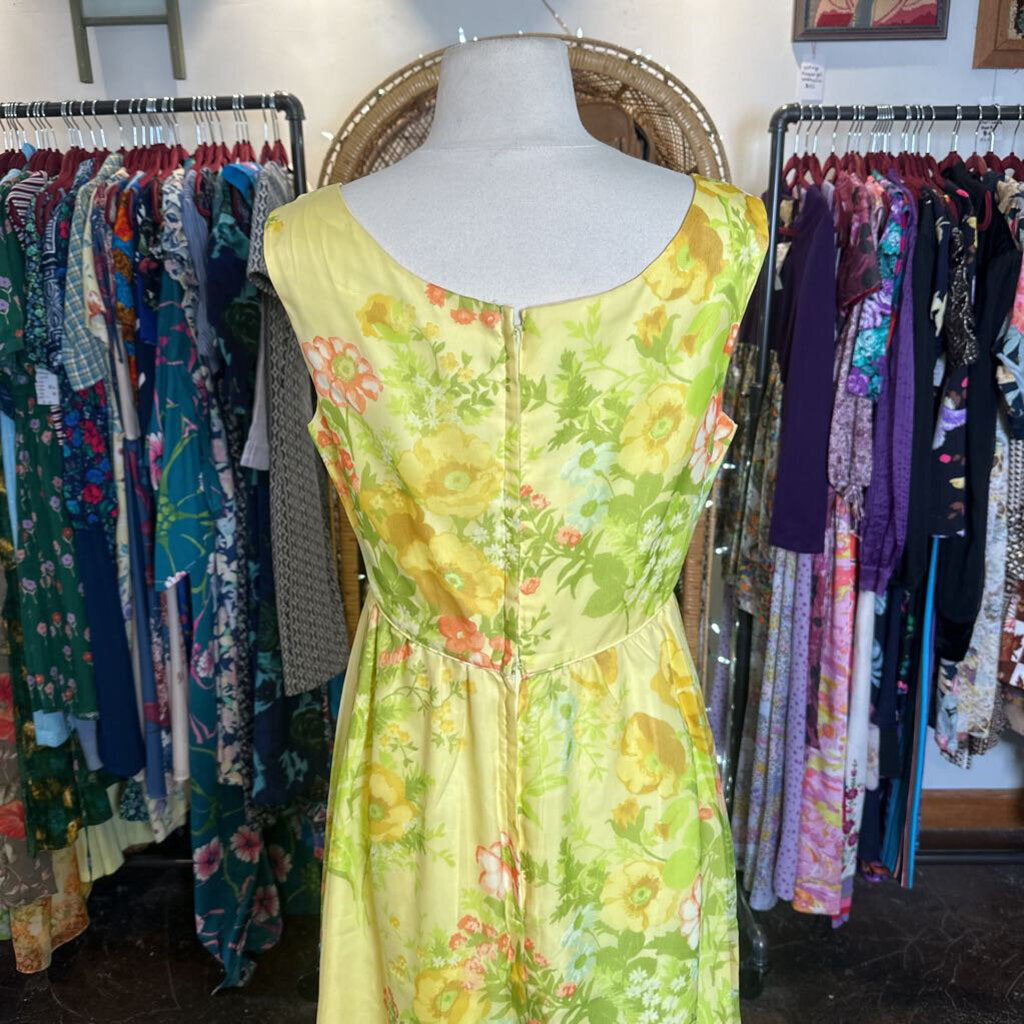 1970s Yellow Floral Maxi Dress