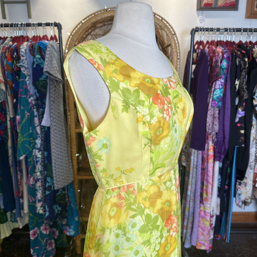 1970s Yellow Floral Maxi Dress