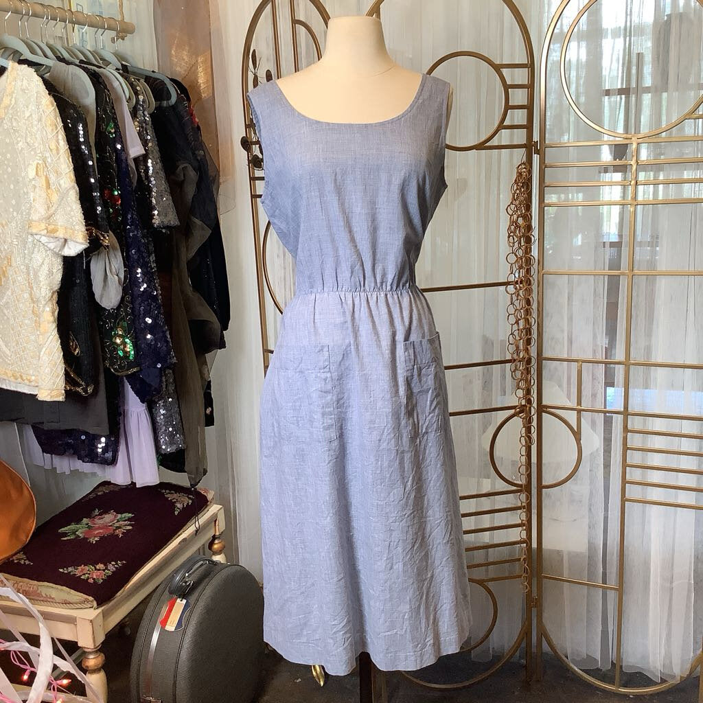 1970s Blue Day Dress with a pockets