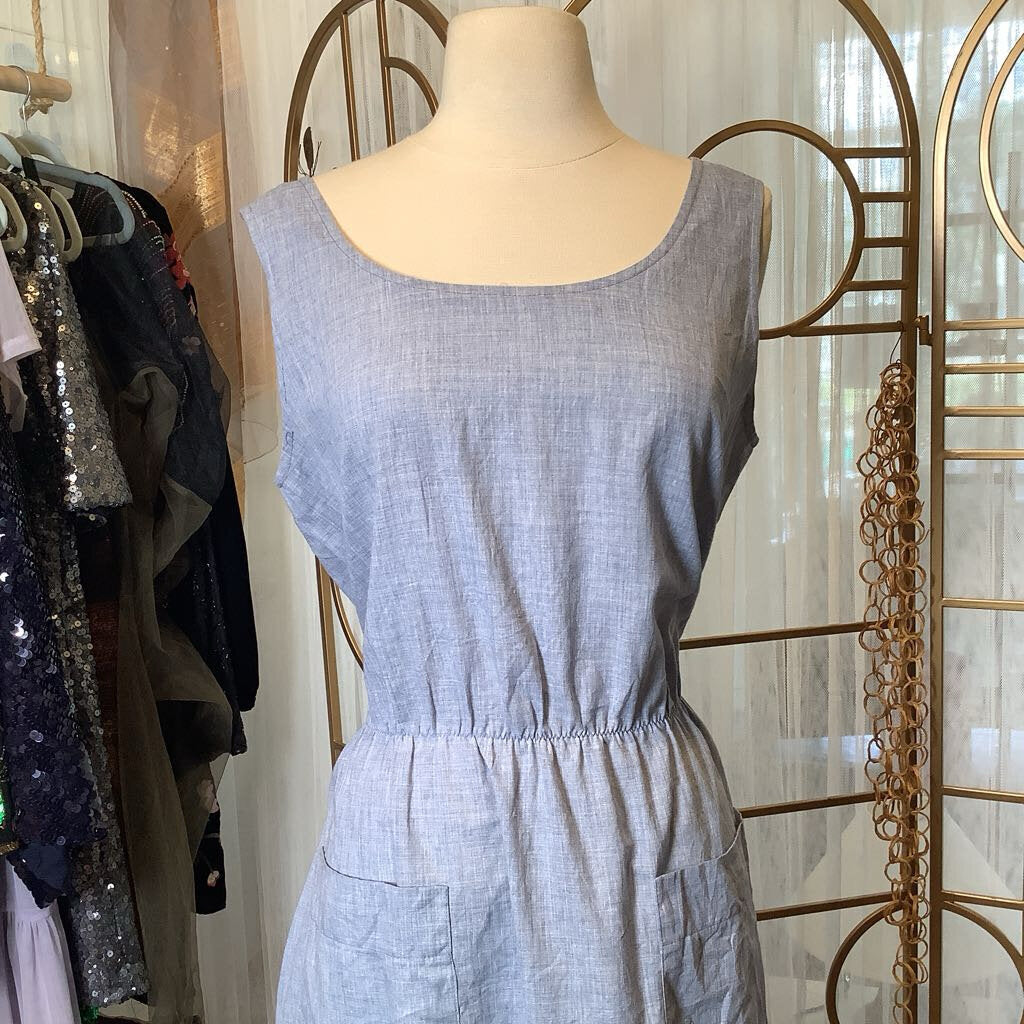 1970s Blue Day Dress with a pockets