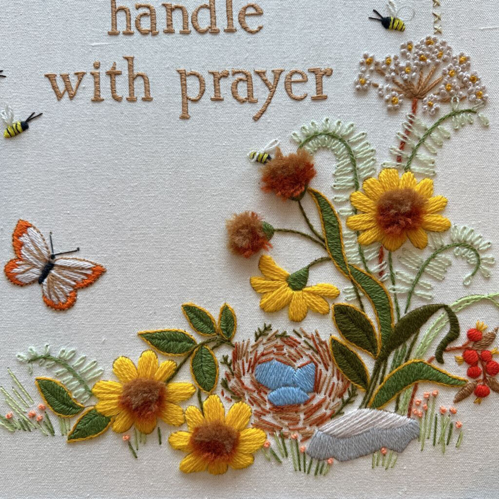 Vintage Crewel Embroidery Life is Fragile