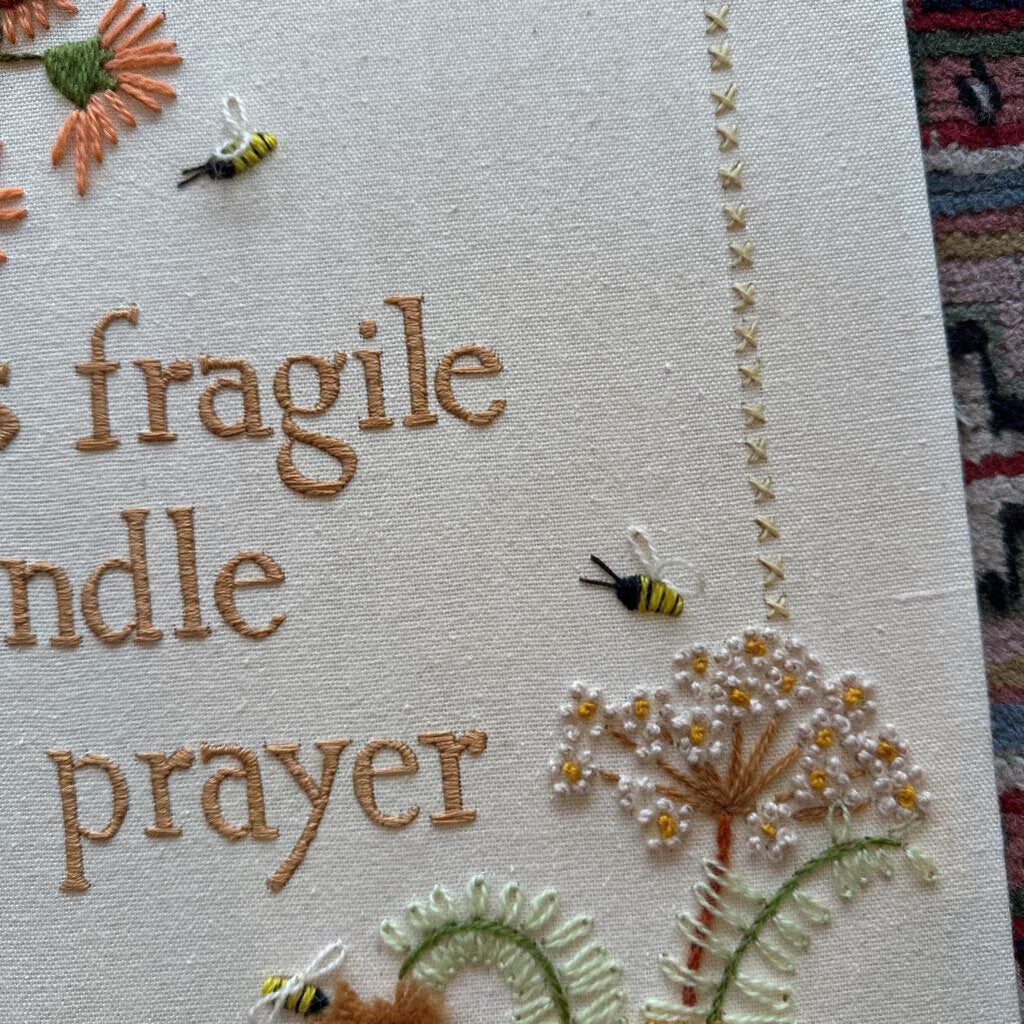 Vintage Crewel Embroidery Life is Fragile