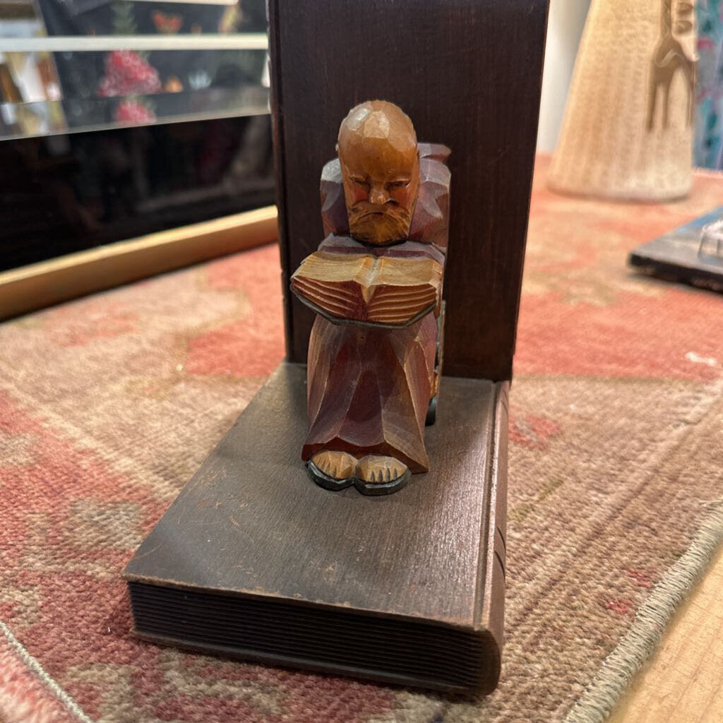 Hand Carved Wood Monk Bookends