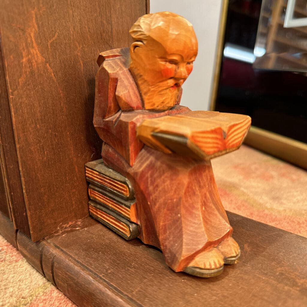 Hand Carved Wood Monk Bookends