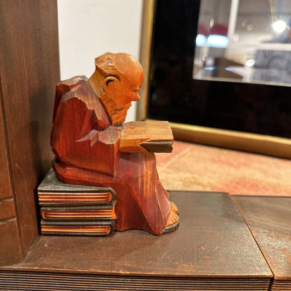 Hand Carved Wood Monk Bookends