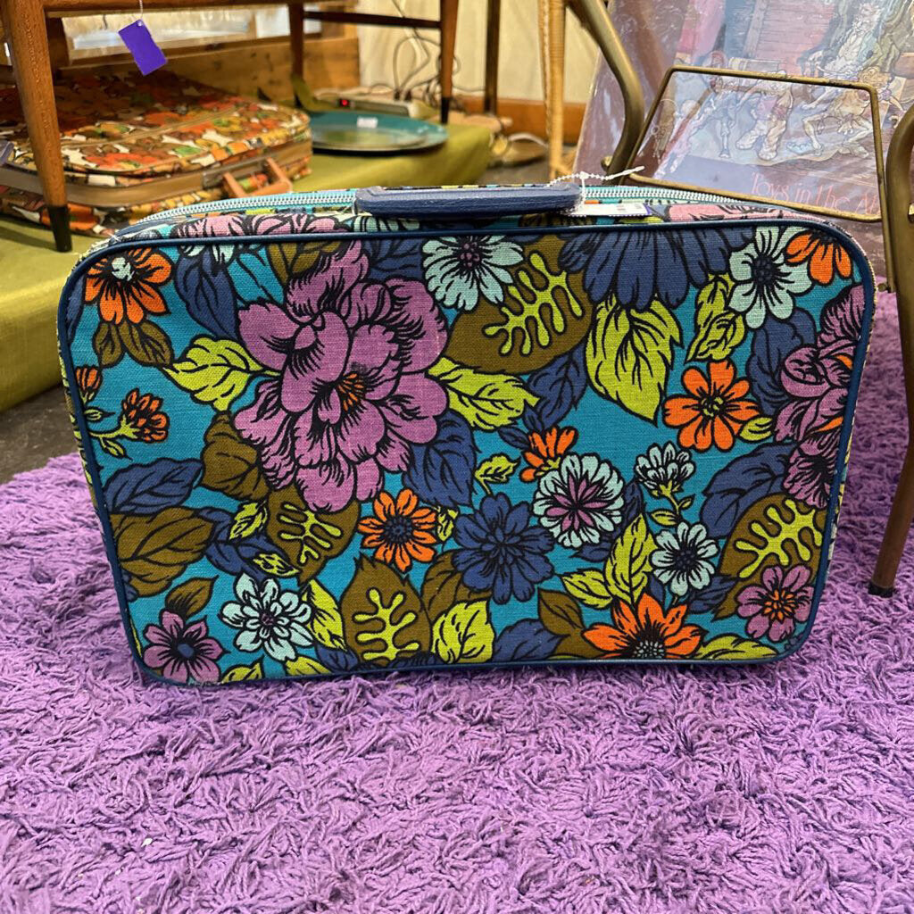 Vintage Floral Print Fabric Suitcase