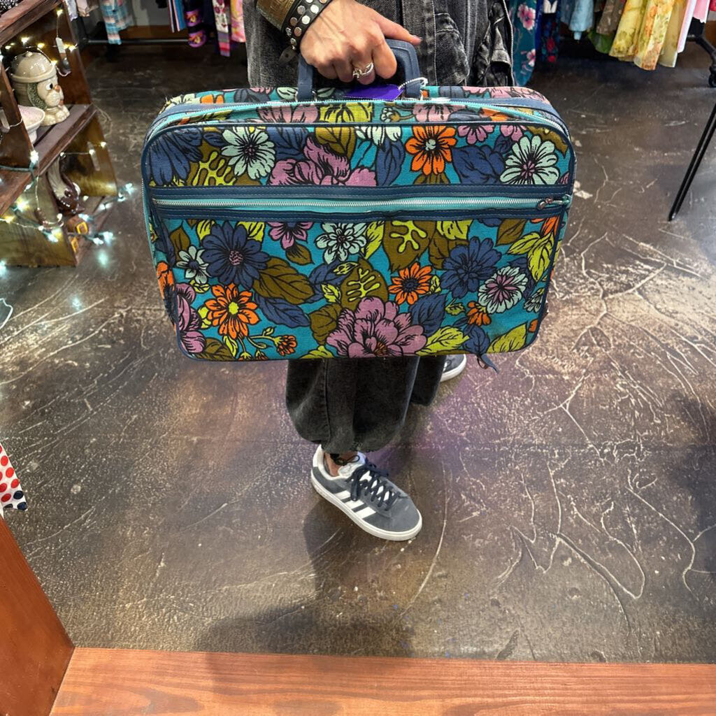 Vintage Floral Print Fabric Suitcase