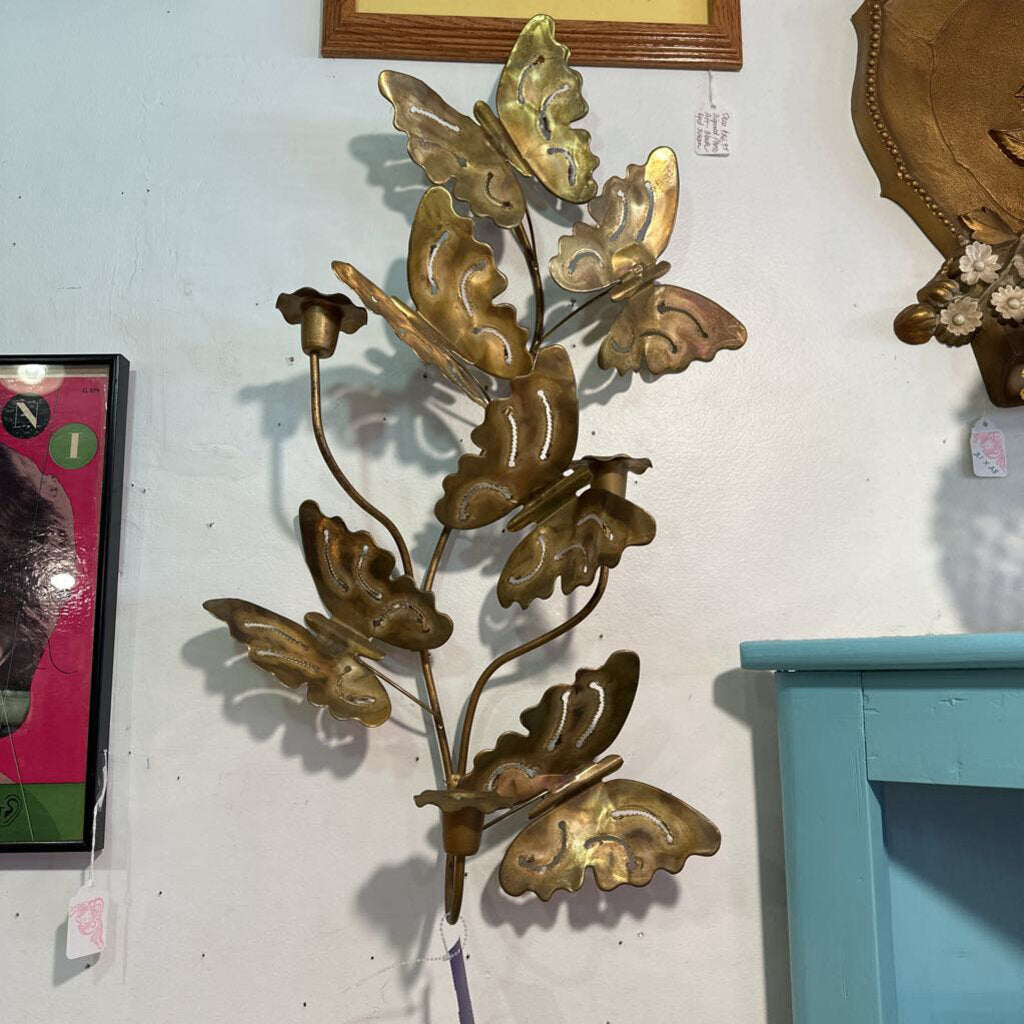 Vintage MCM Metal Butterfly Candle Sconce