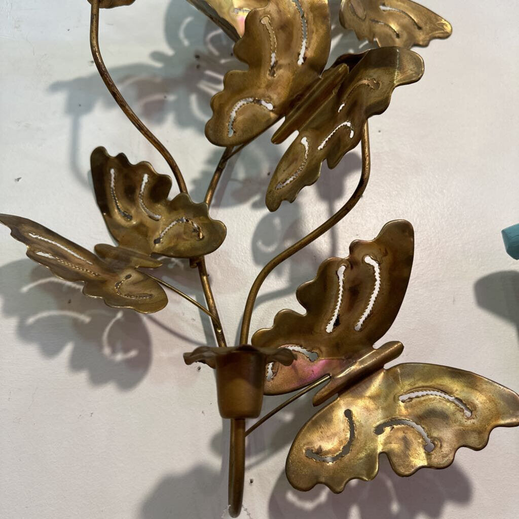 Vintage MCM Metal Butterfly Candle Sconce