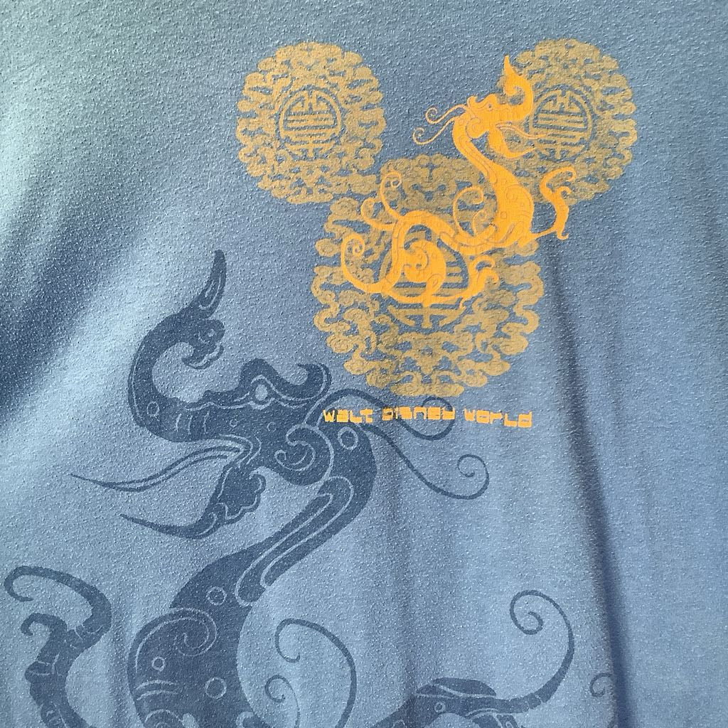 Blue t-shirt with yellow and black dragon design and 'Walt Disney World' text.