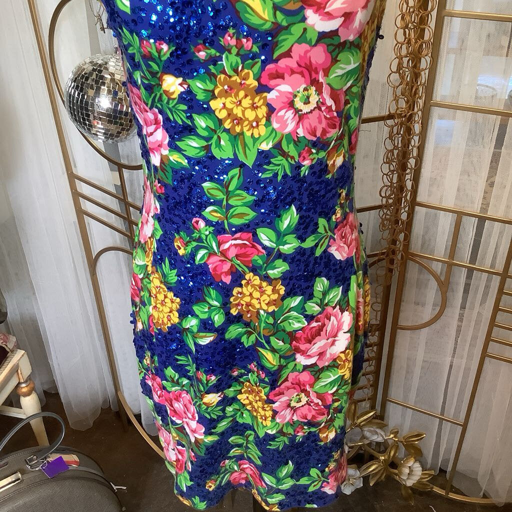 Blue Floral and Sequin Dress