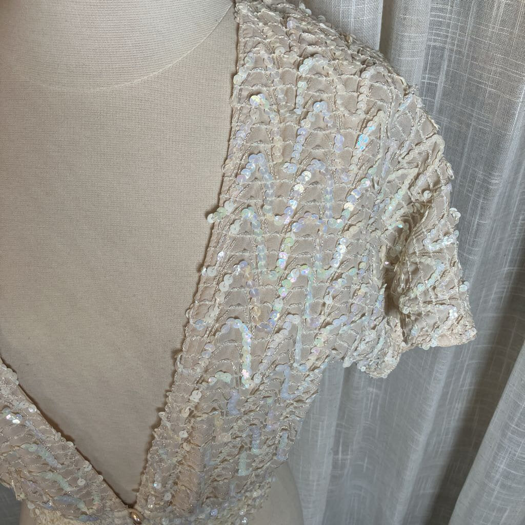 Cream Sequin V-front Jacket