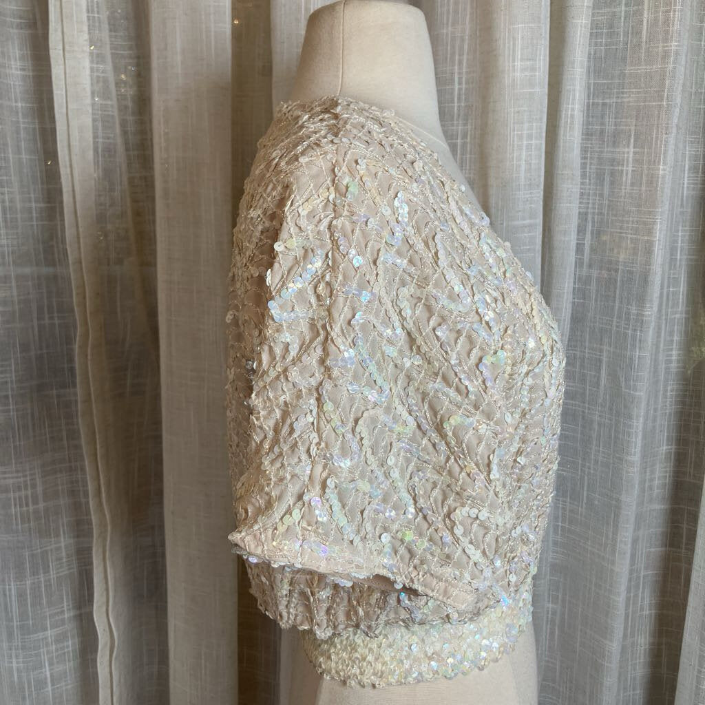 Cream Sequin V-front Jacket