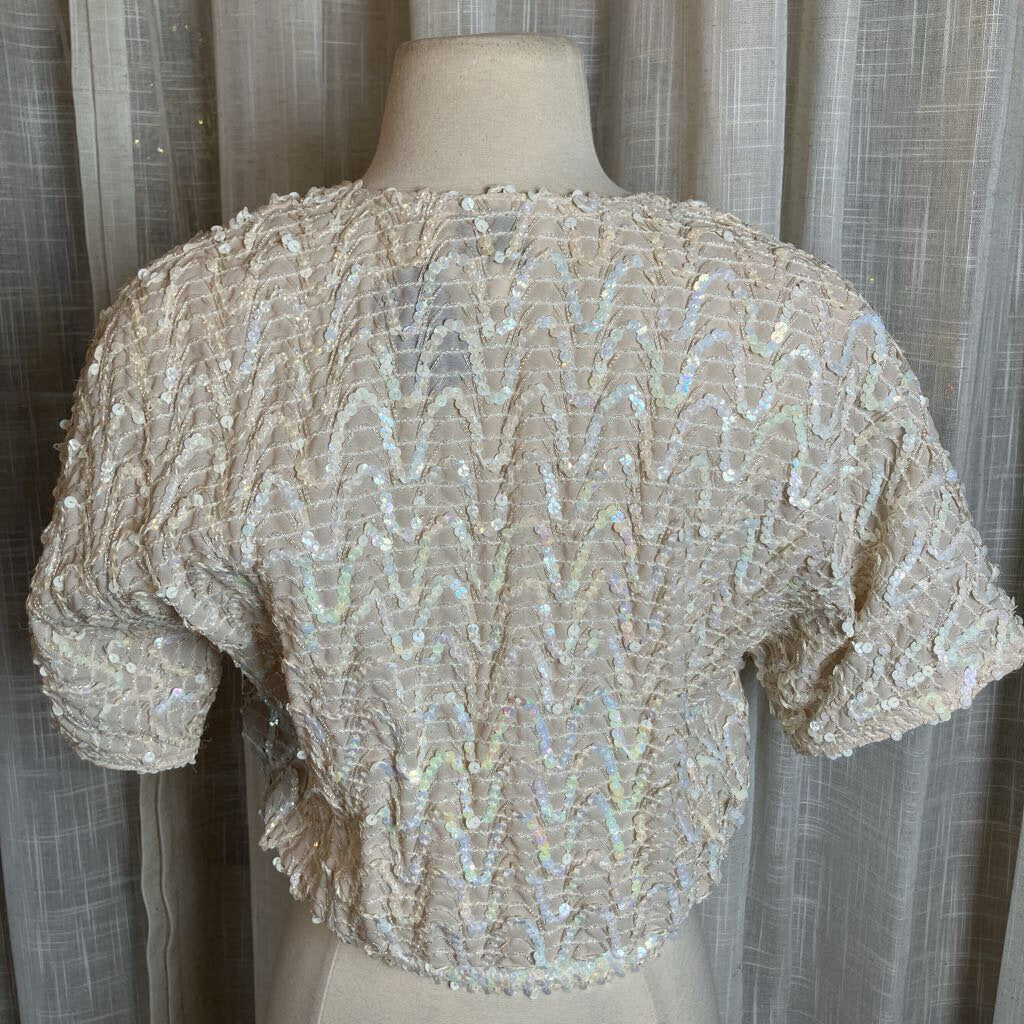 Cream Sequin V-front Jacket