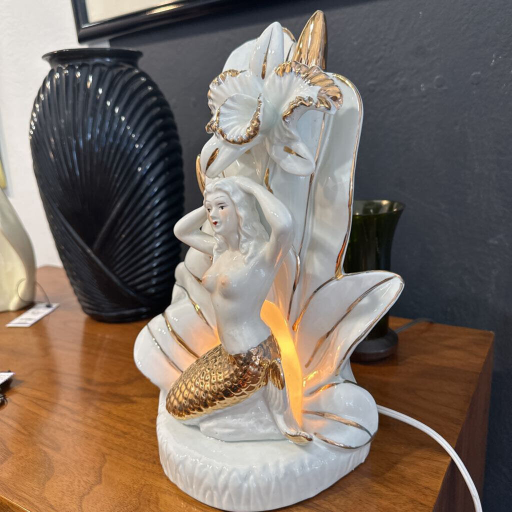 Vintage Ceramic Mermaid Lamp