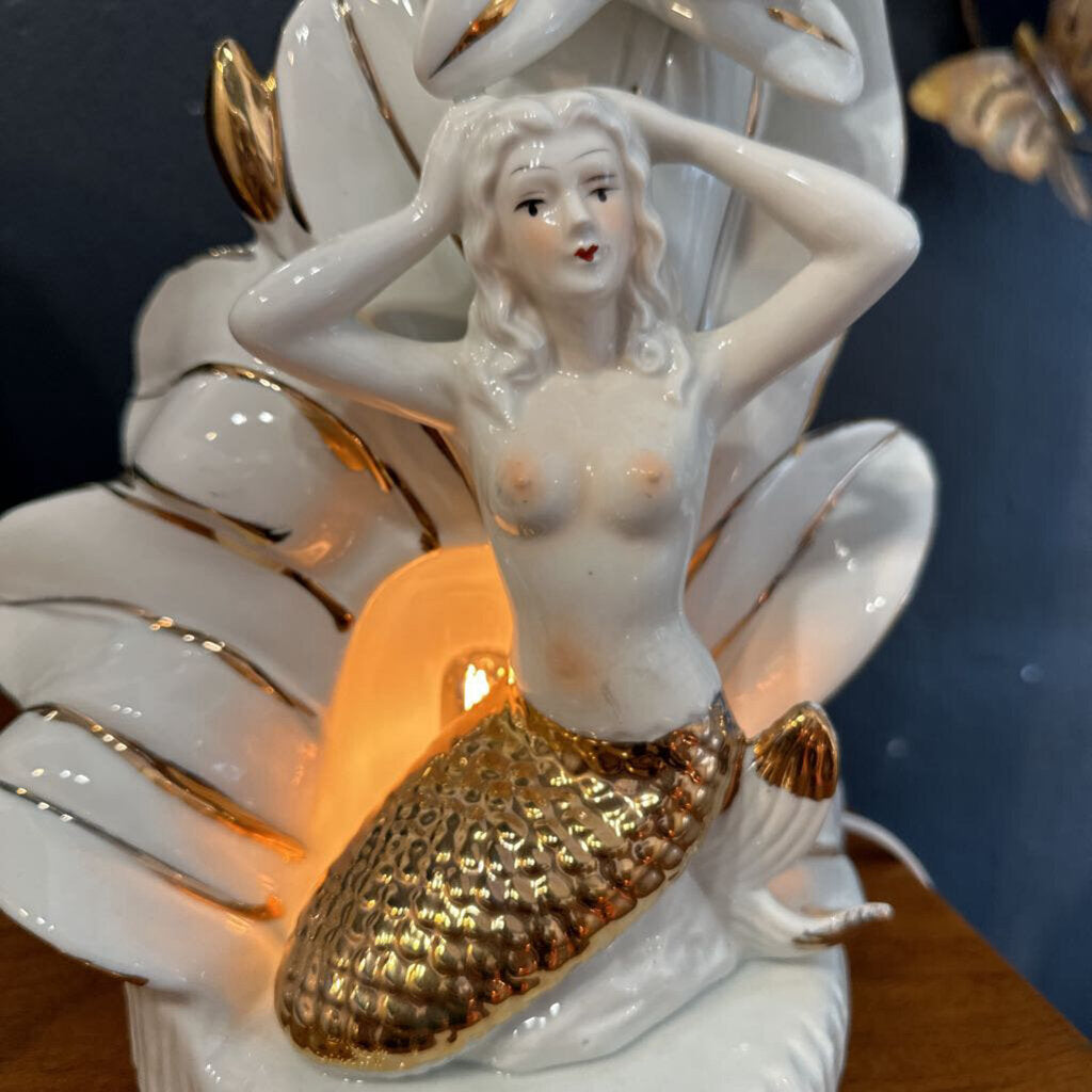 Vintage Ceramic Mermaid Lamp