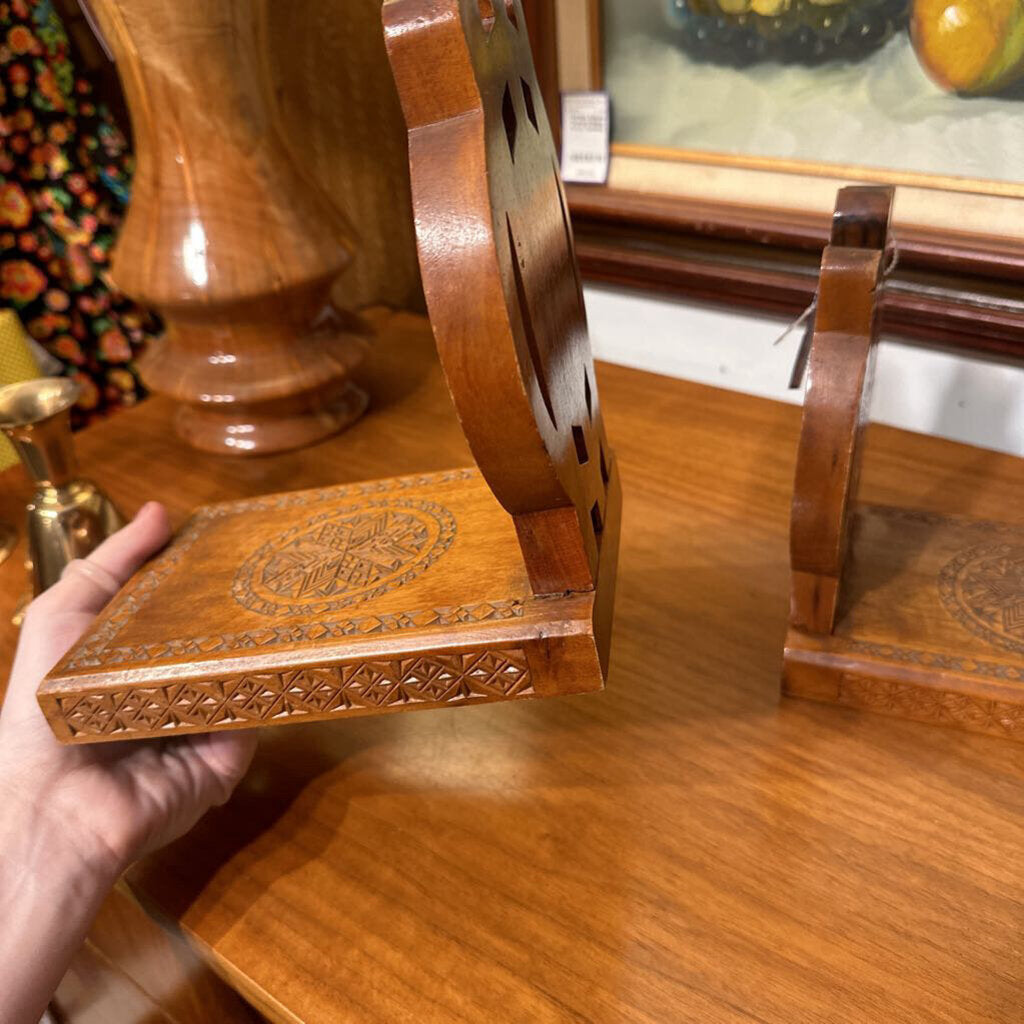 Set of Vintage Carved Wooden Bookends