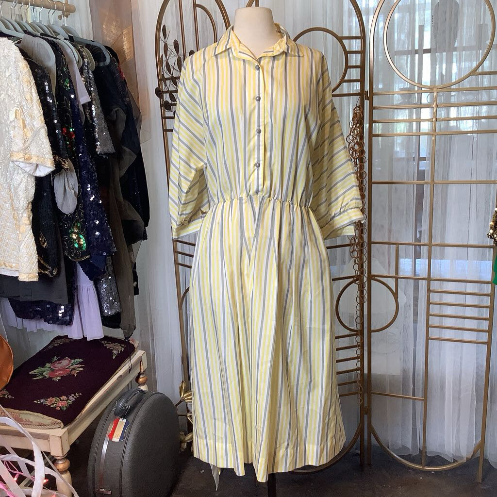 1980s Yellow and White Striped Day Dress