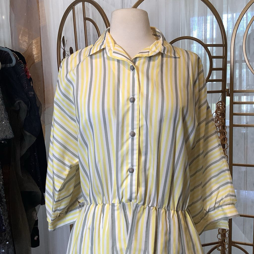 1980s Yellow and White Striped Day Dress