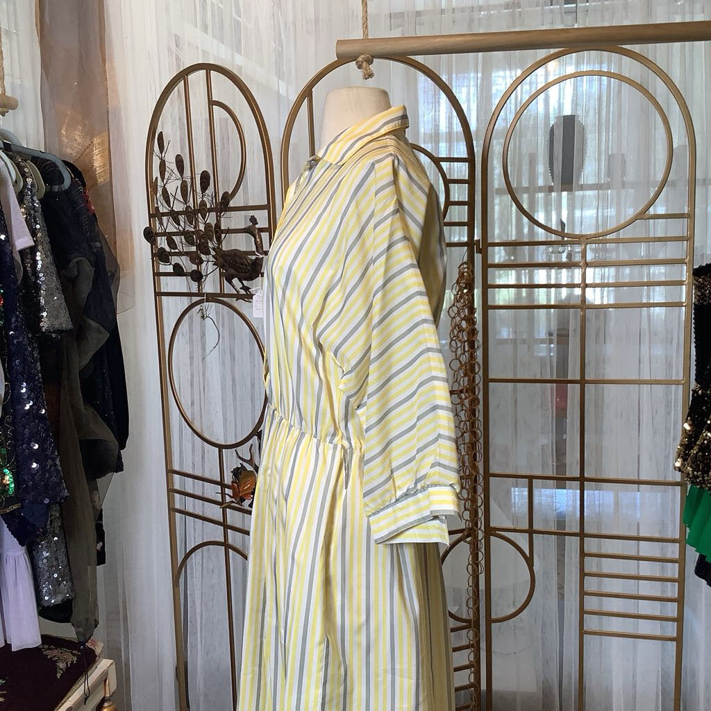 1980s Yellow and White Striped Day Dress