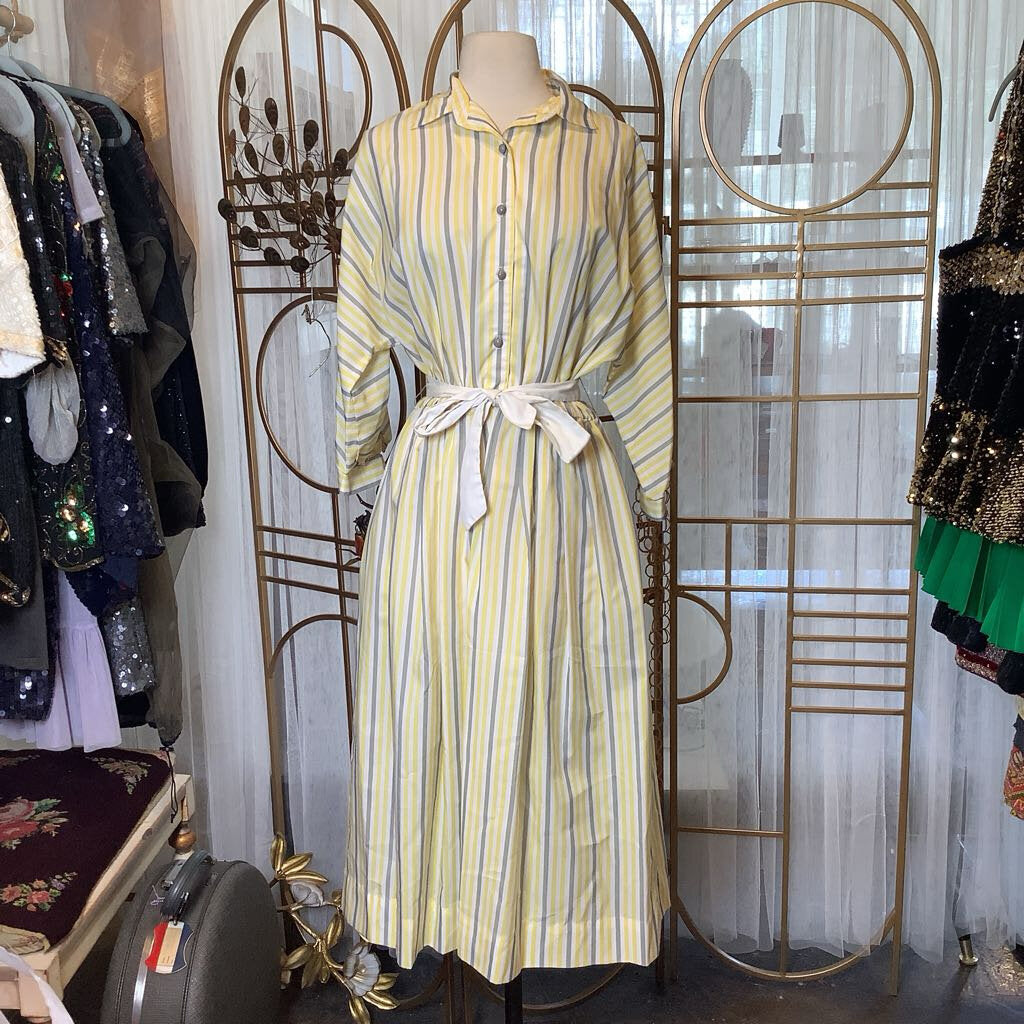 1980s Yellow and White Striped Day Dress