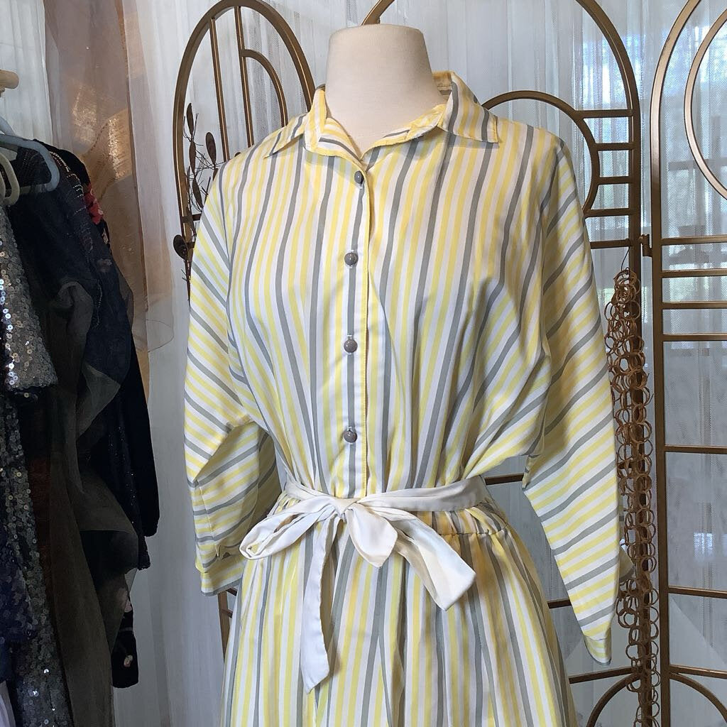 1980s Yellow and White Striped Day Dress