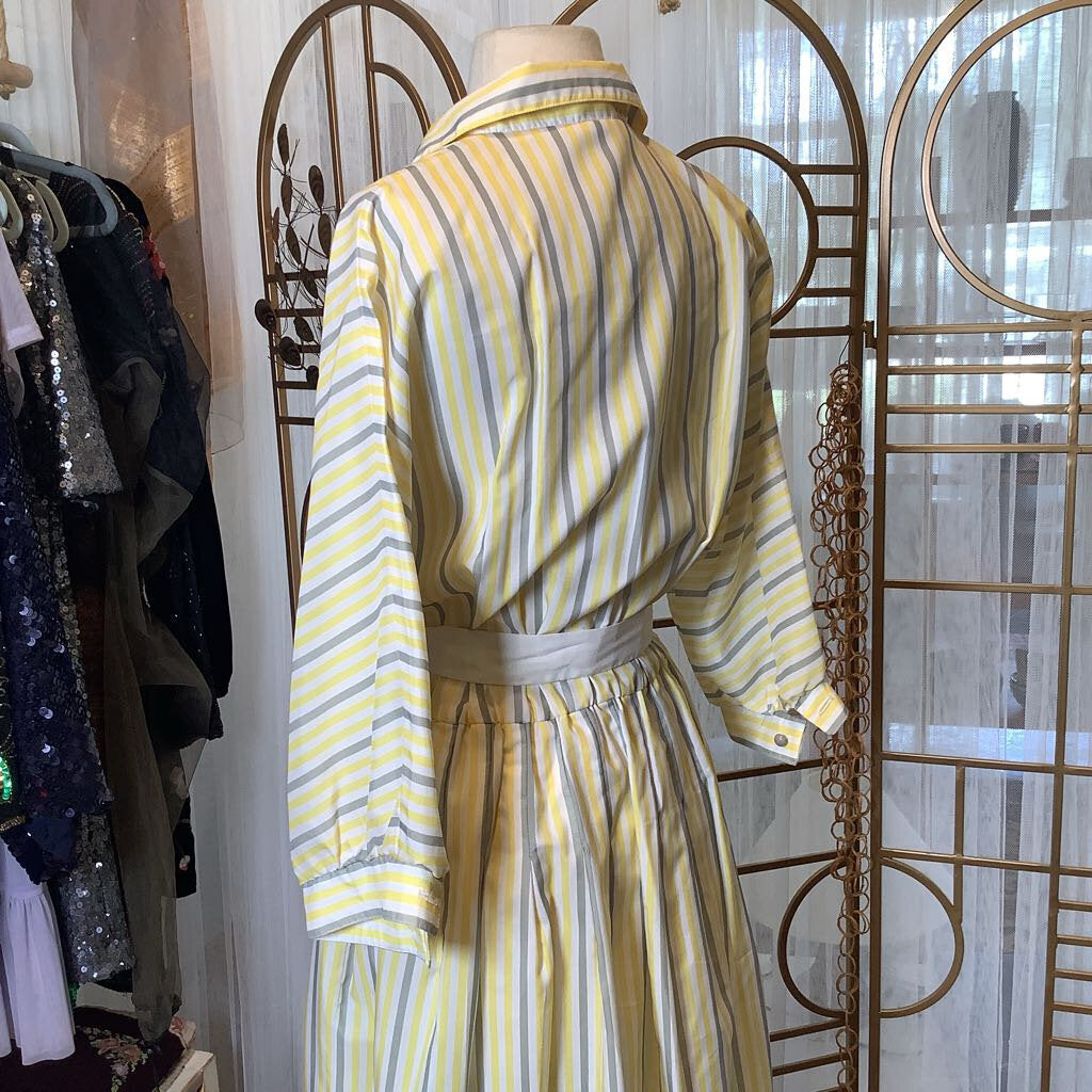 1980s Yellow and White Striped Day Dress