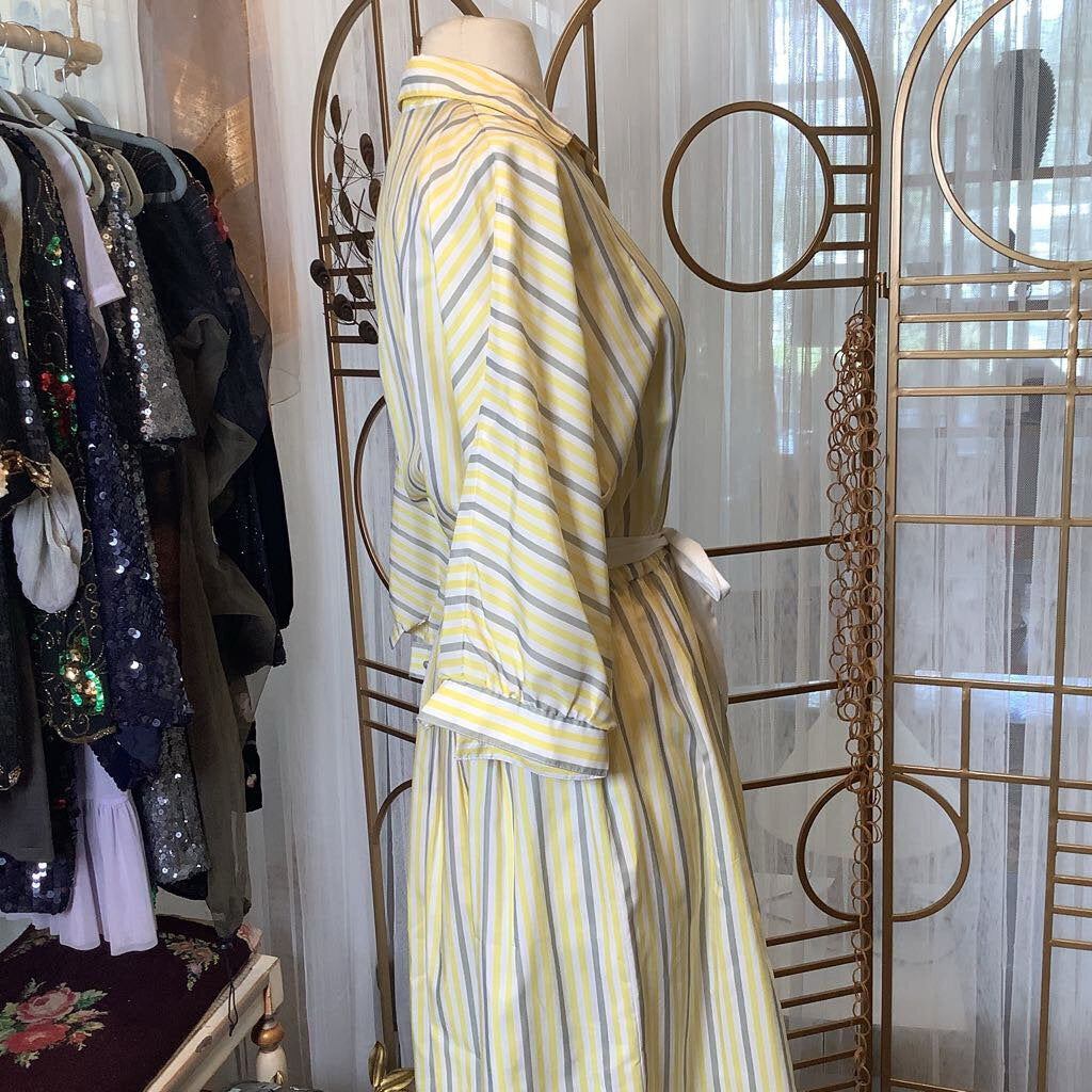 1980s Yellow and White Striped Day Dress