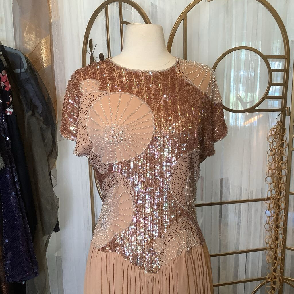 1980s Sequin Tan Layered Dress