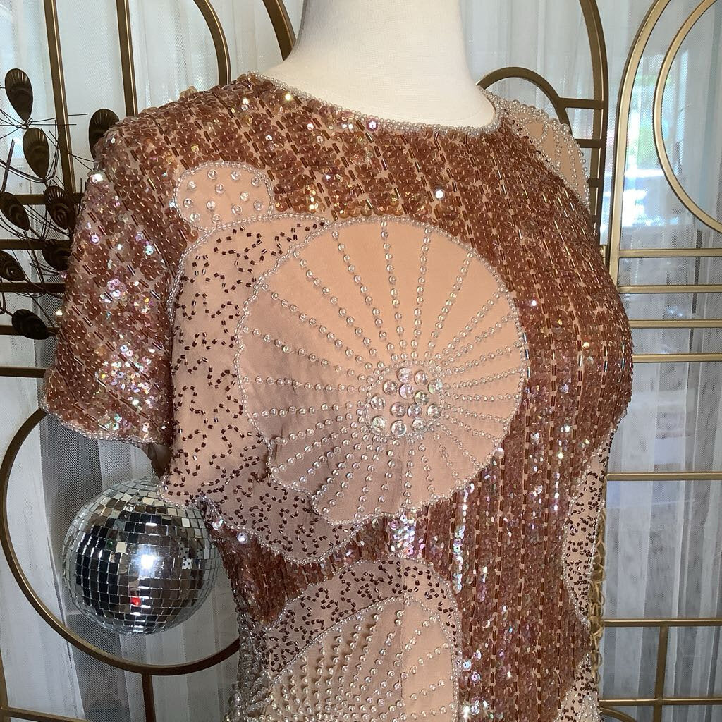 1980s Sequin Tan Layered Dress