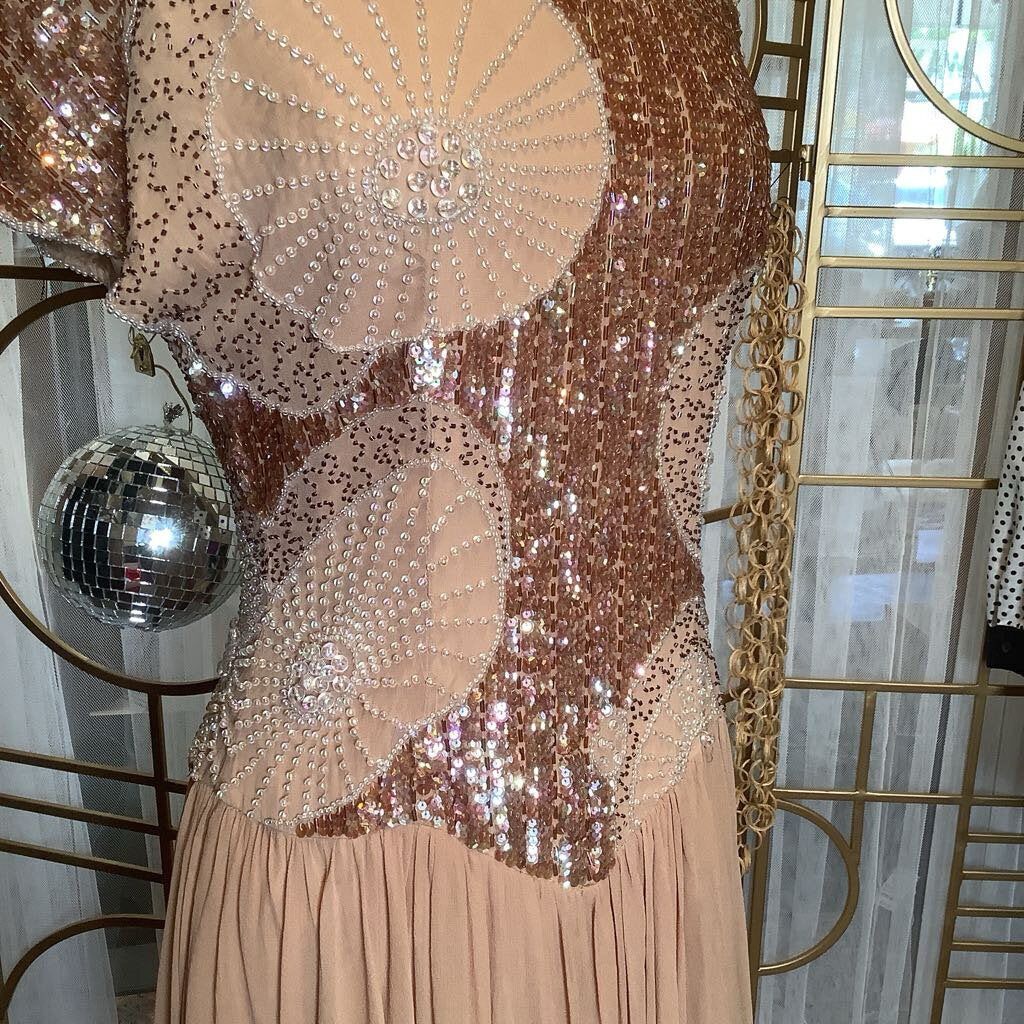 1980s Sequin Tan Layered Dress