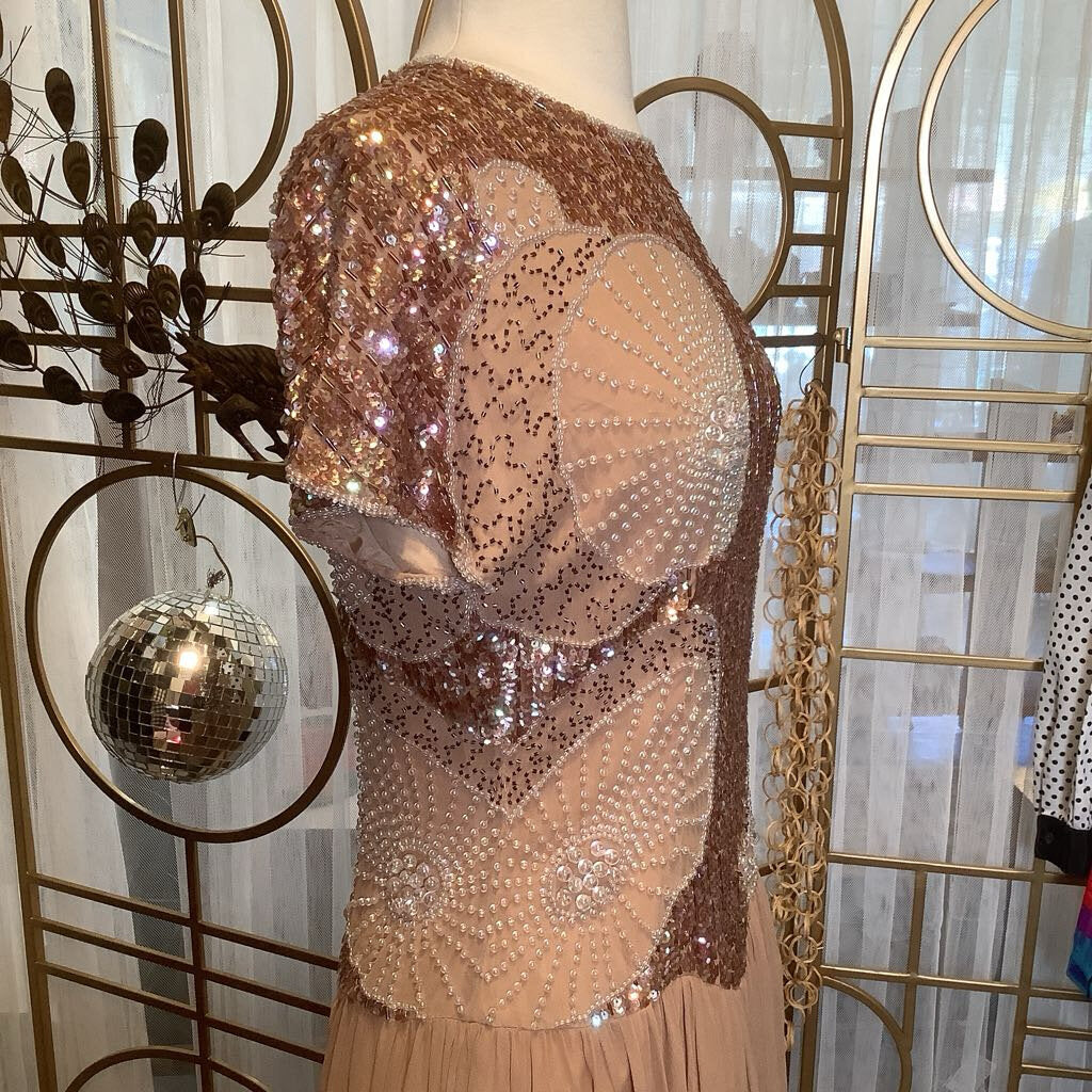 1980s Sequin Tan Layered Dress