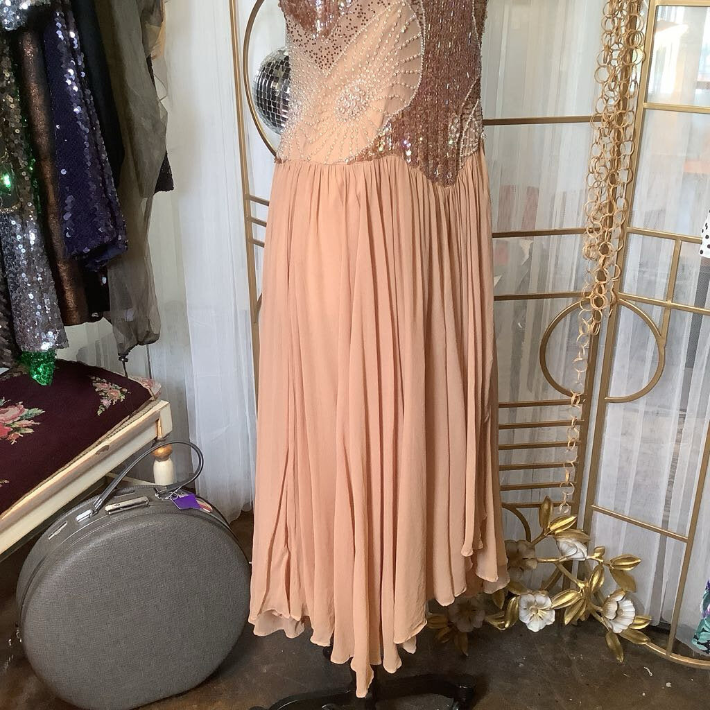 1980s Sequin Tan Layered Dress