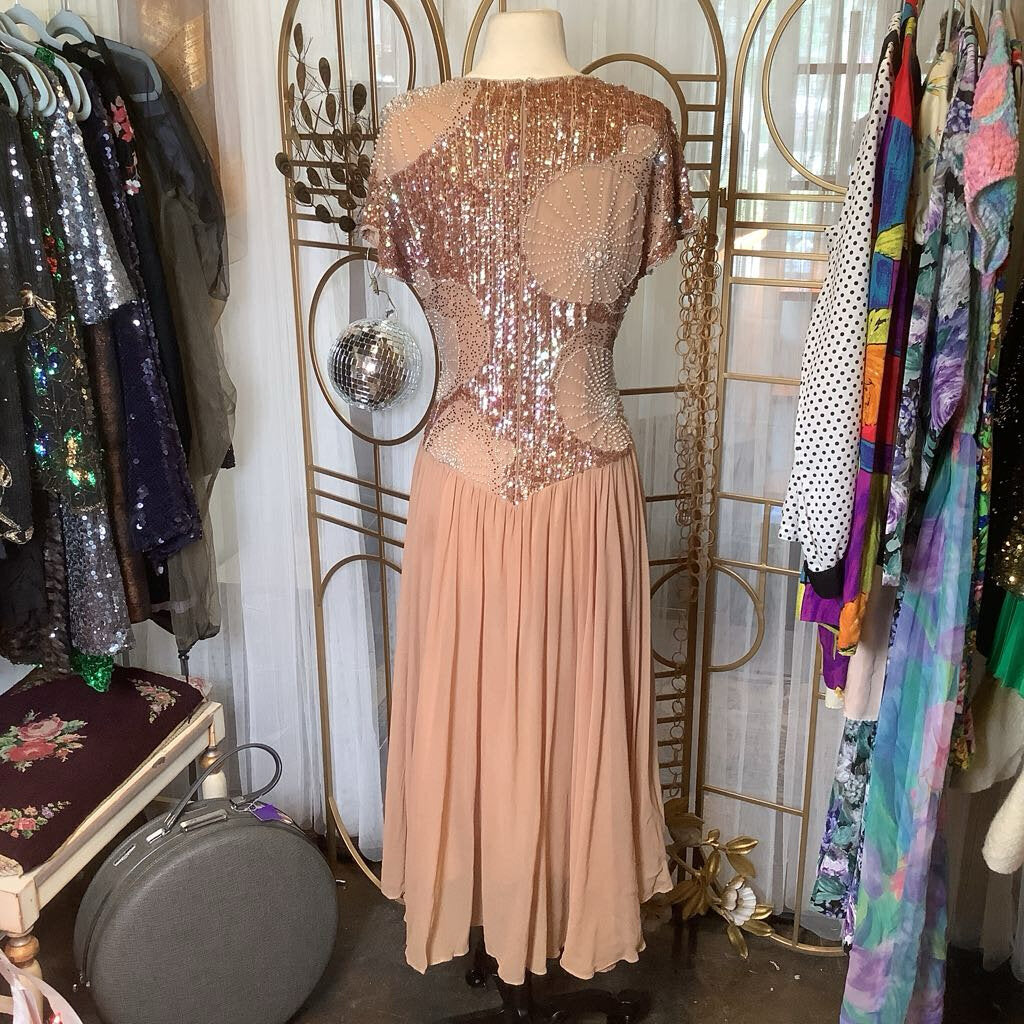 1980s Sequin Tan Layered Dress