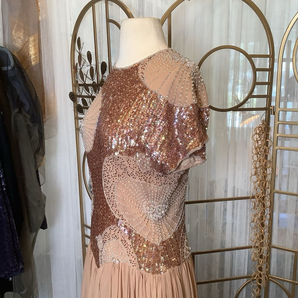 1980s Sequin Tan Layered Dress