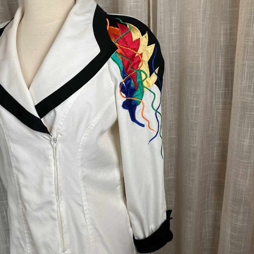 1990s White Retro Dress with Flowered Shoulders