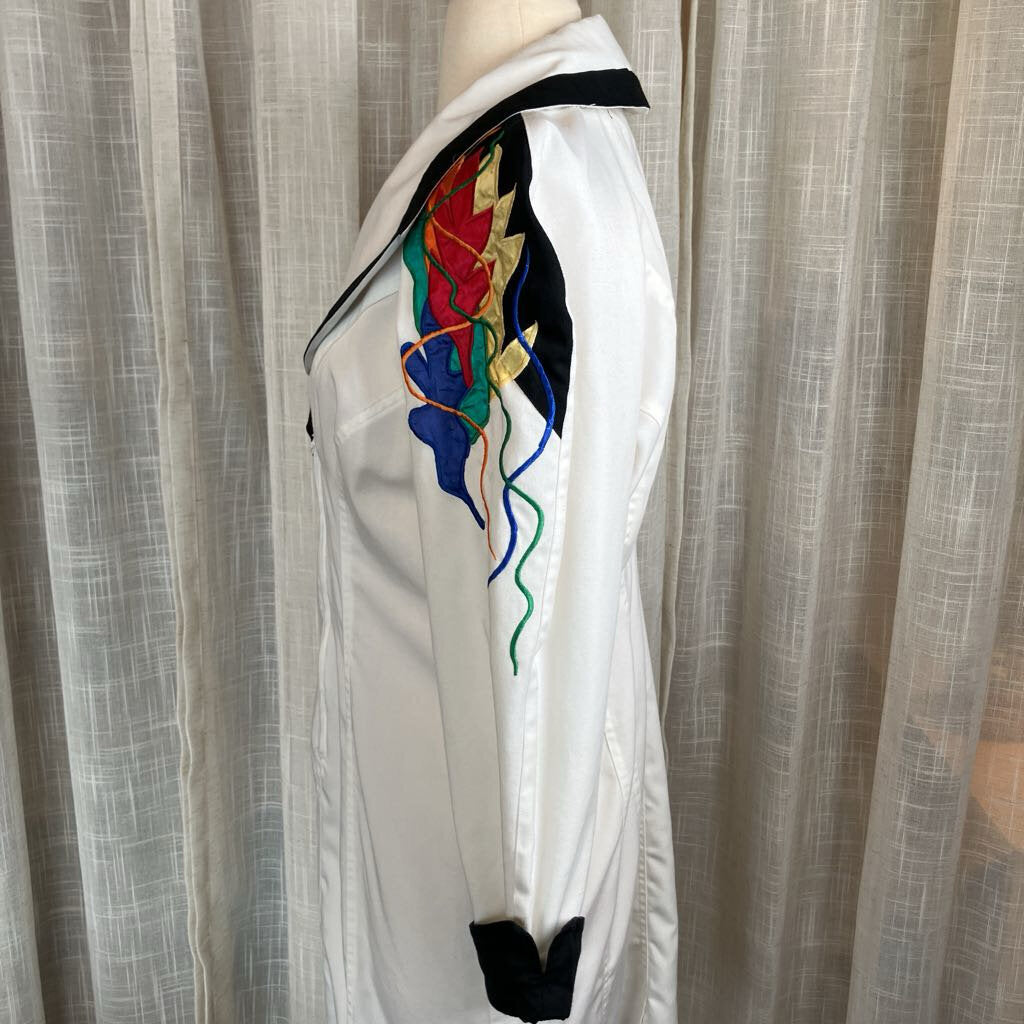 1990s White Retro Dress with Flowered Shoulders