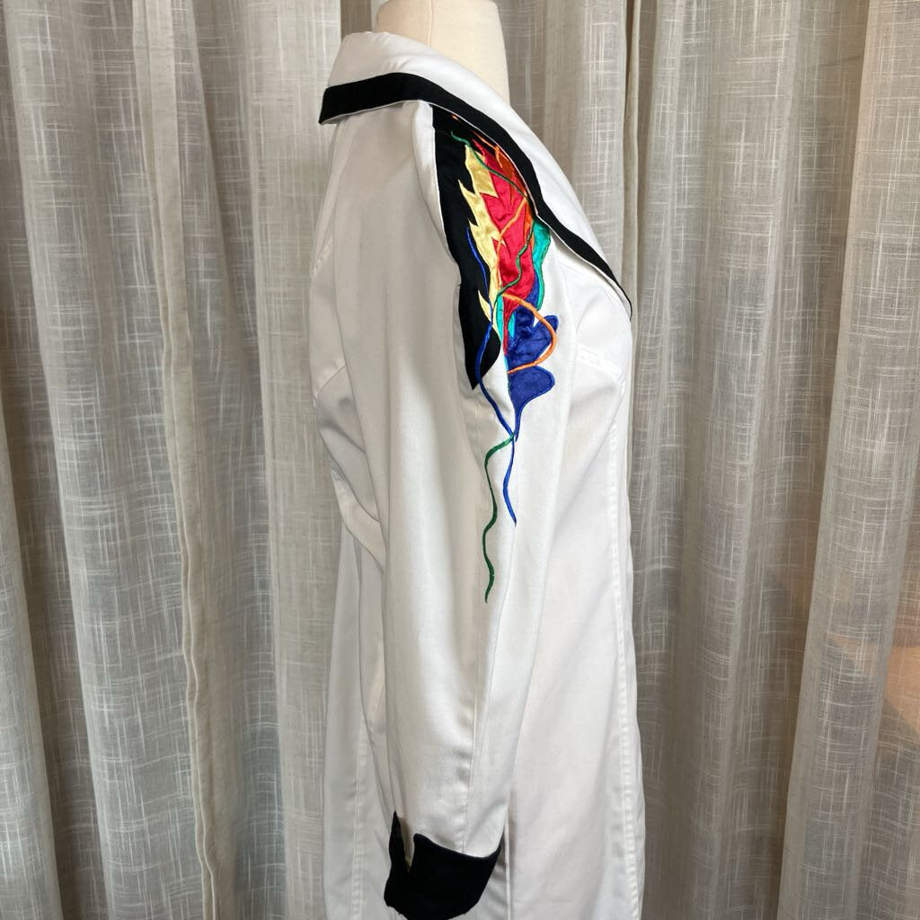 1990s White Retro Dress with Flowered Shoulders