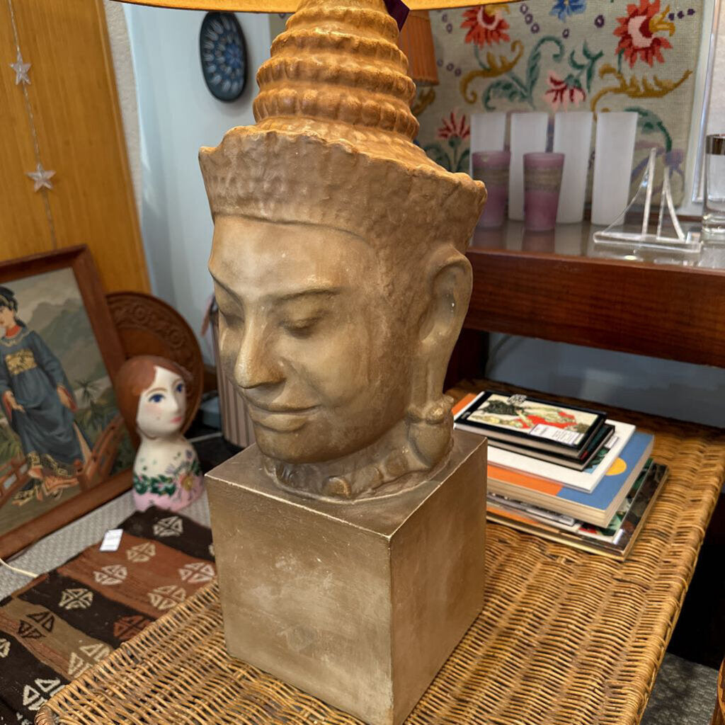 Vintage James Mont Style Monumental Asian Buddha Lamp with Shade - MidModMom